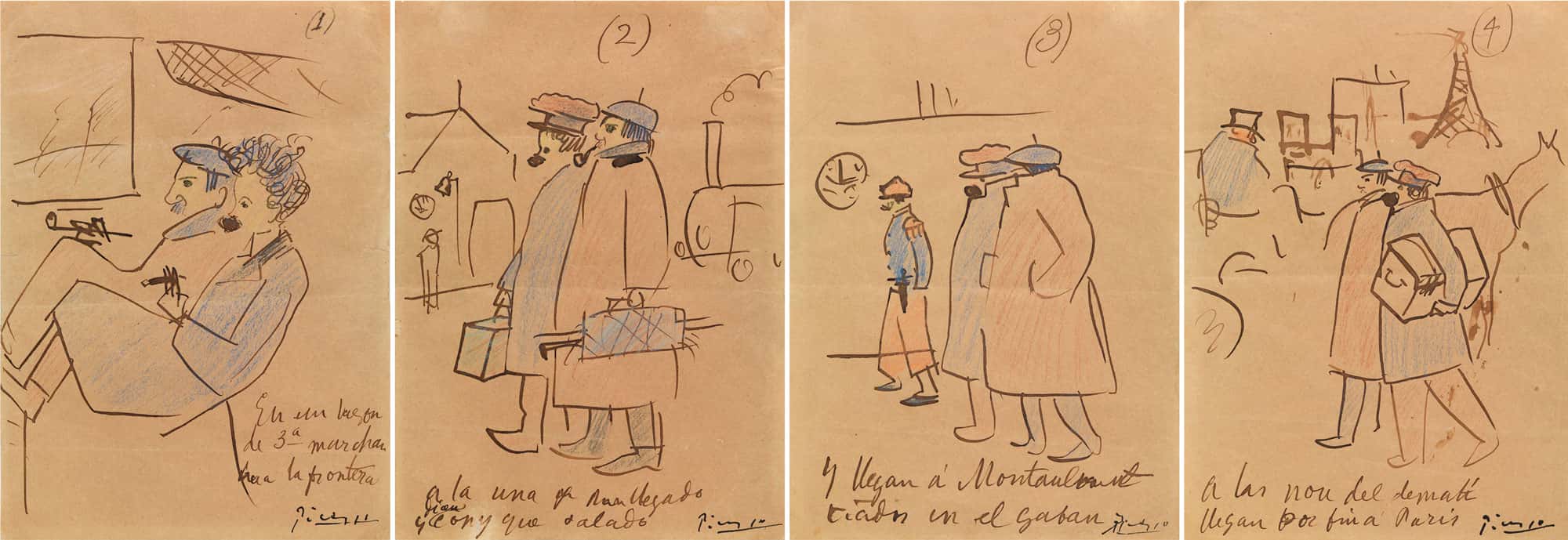 Pablo Picasso-1904. Picasso et Sebastià Junyer i Vidal arrivent à Montauban, 1904. Picasso et Sebastià Junyer arrivent à Paris, 1904.