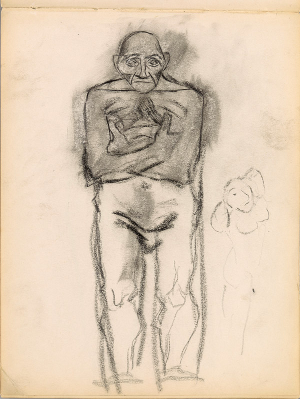 Picasso, Portrait de Josep Fontdevila et esquisse de nu aux bras levés, automne 1906, musée national Picasso-Paris.