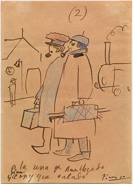 Picasso et Sebastià Junyer i Vidal arrivent à la frontière, París, 1904.