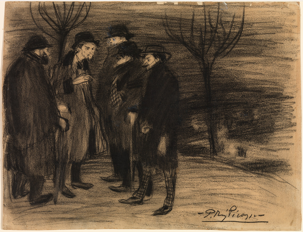 Groupe d’artistes. Henri Cornuti, Francisco de Asis, Soler, Alberto Lozano et Pablo Picasso. 1901.